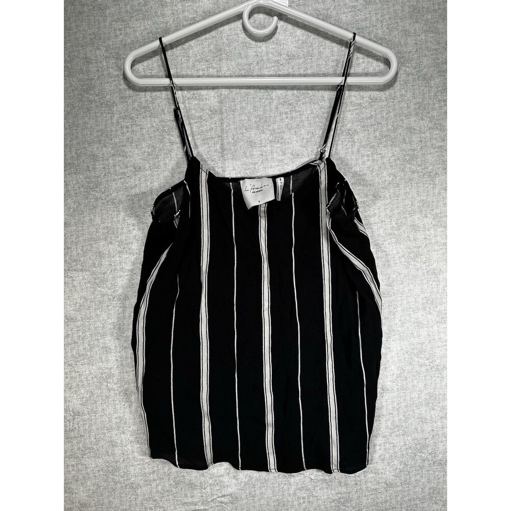 L'ACADEMIE Cami Top Womens Small Black White Striped Viscose Adjustable Straps - Picture 1 of 5